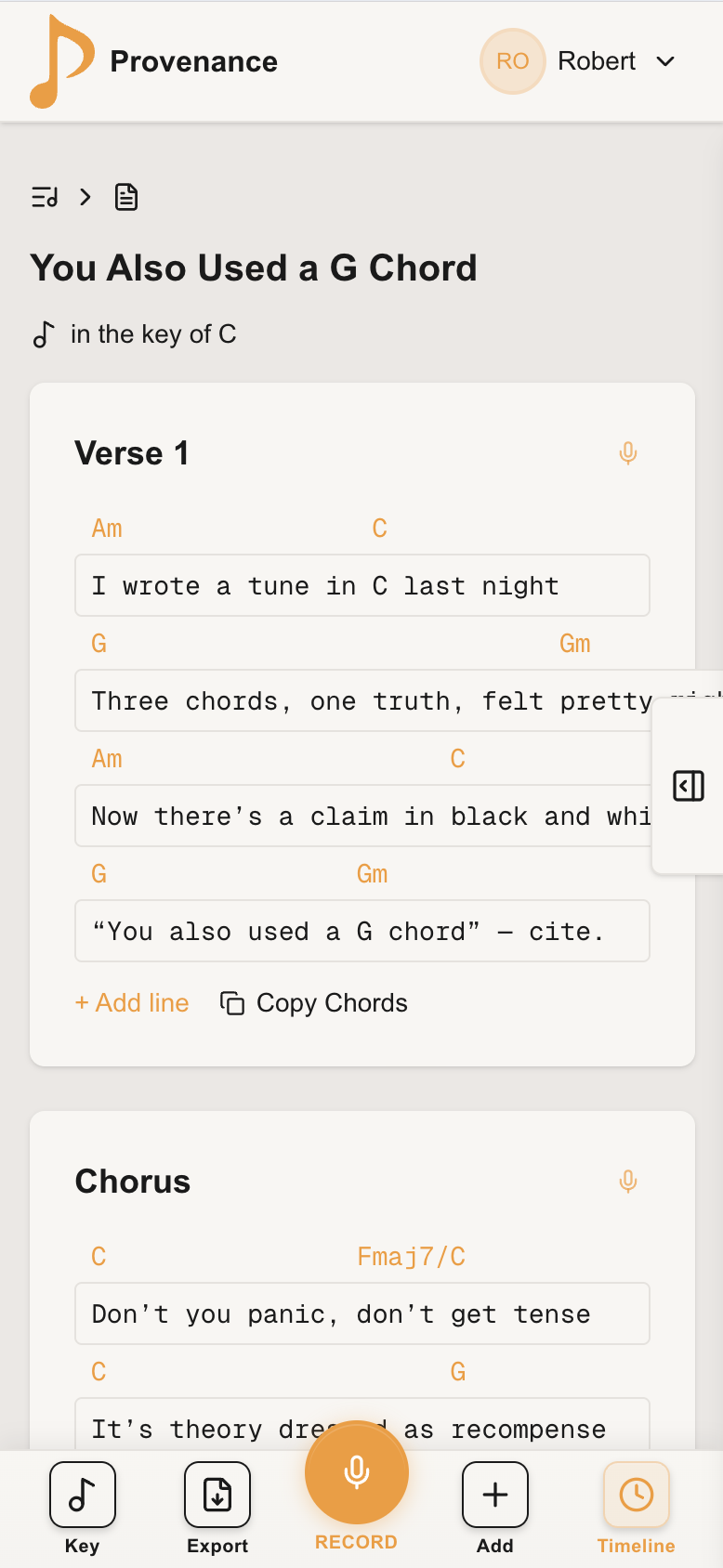 Provenance app in light theme on mobile